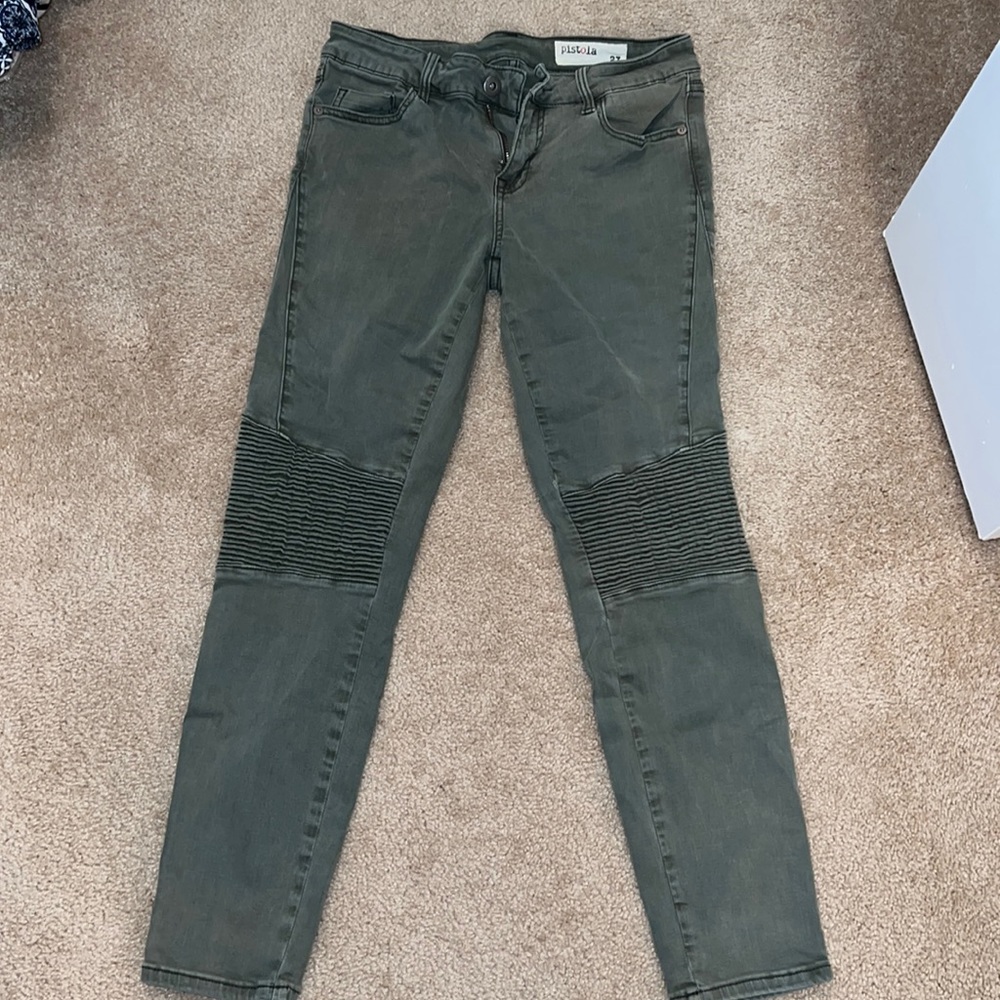Army green colored Moto pant